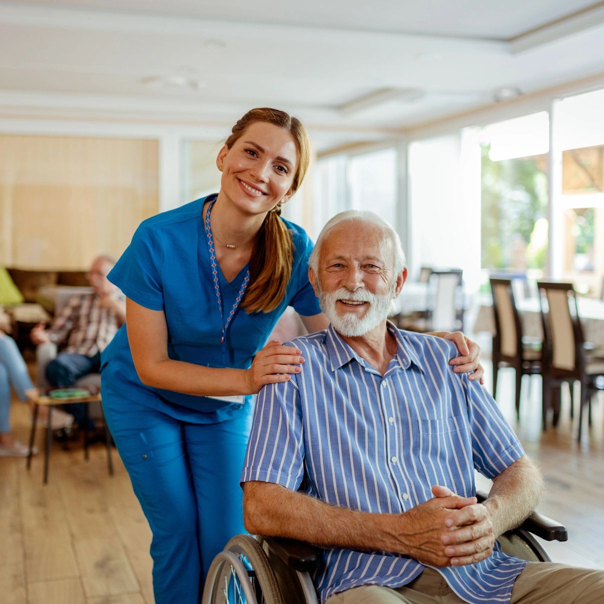 Caregiver supporting a senior at home